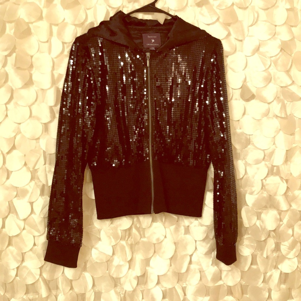 BLACK SEQUINED HOODIE